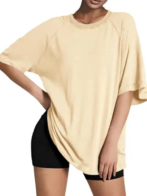 Tankaneo Womens Oversized Tshirts Crew Neck Short Raglan Sleeve Tunic Tops Summer Casual Loose Fit Workout Tee Shirts
