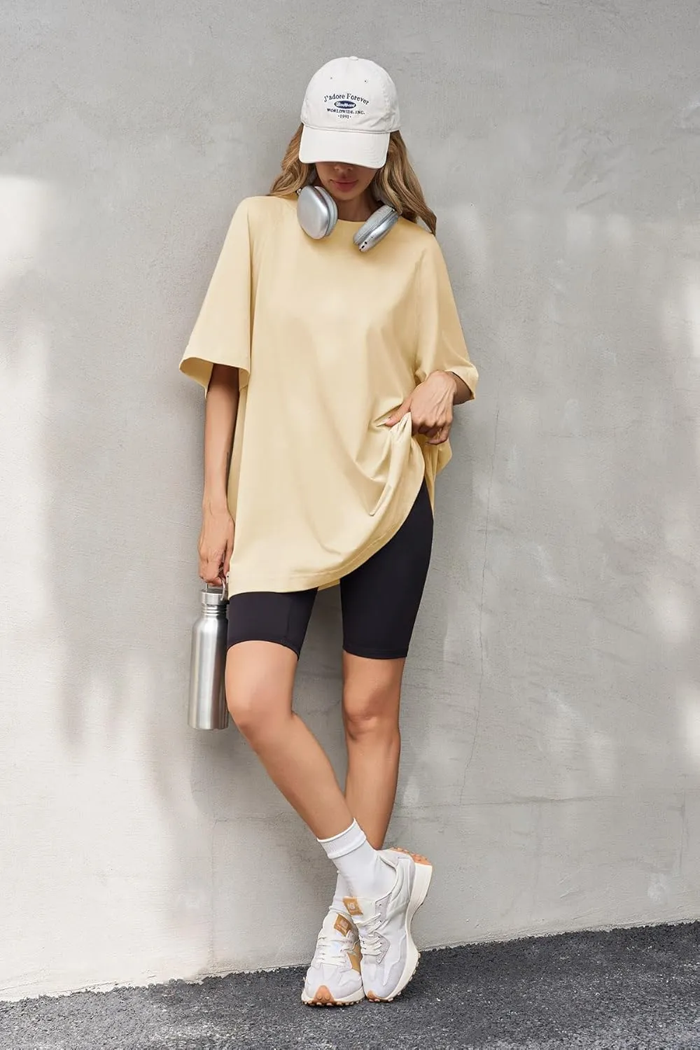 Tankaneo Womens Oversized Tshirts Crew Neck Short Raglan Sleeve Tunic Tops Summer Casual Loose Fit Workout Tee Shirts