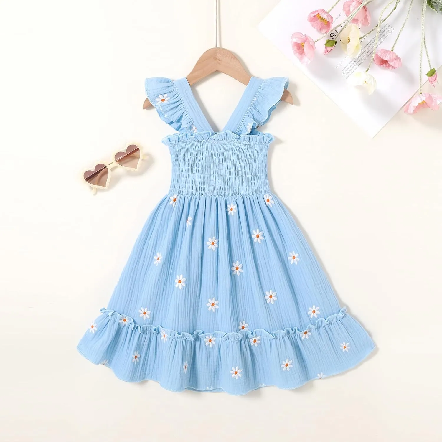 Toddler Baby Girls Dress Floral Embroidered Boho Sleeveless Beach Butterfly Sundress