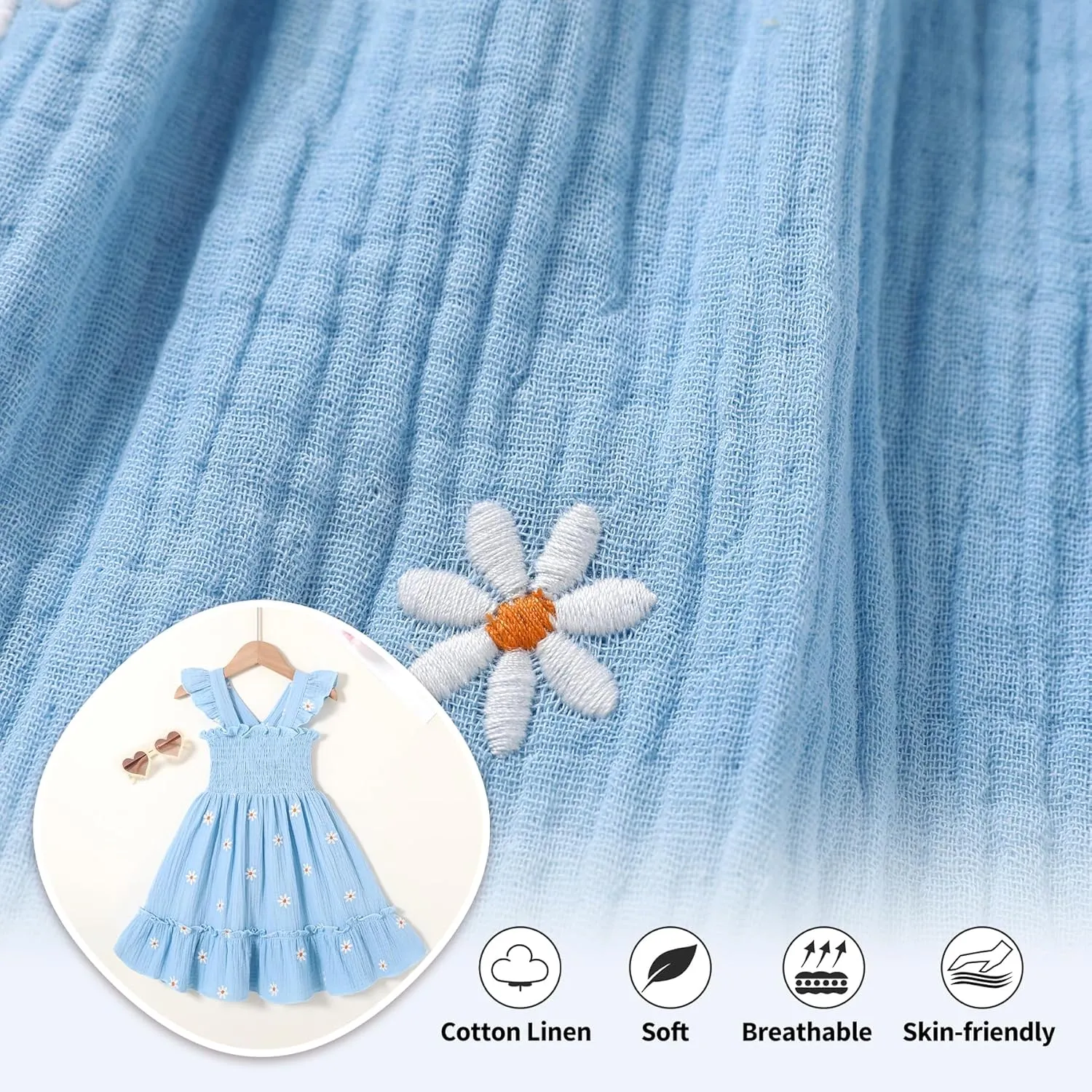 Toddler Baby Girls Dress Floral Embroidered Boho Sleeveless Beach Butterfly Sundress