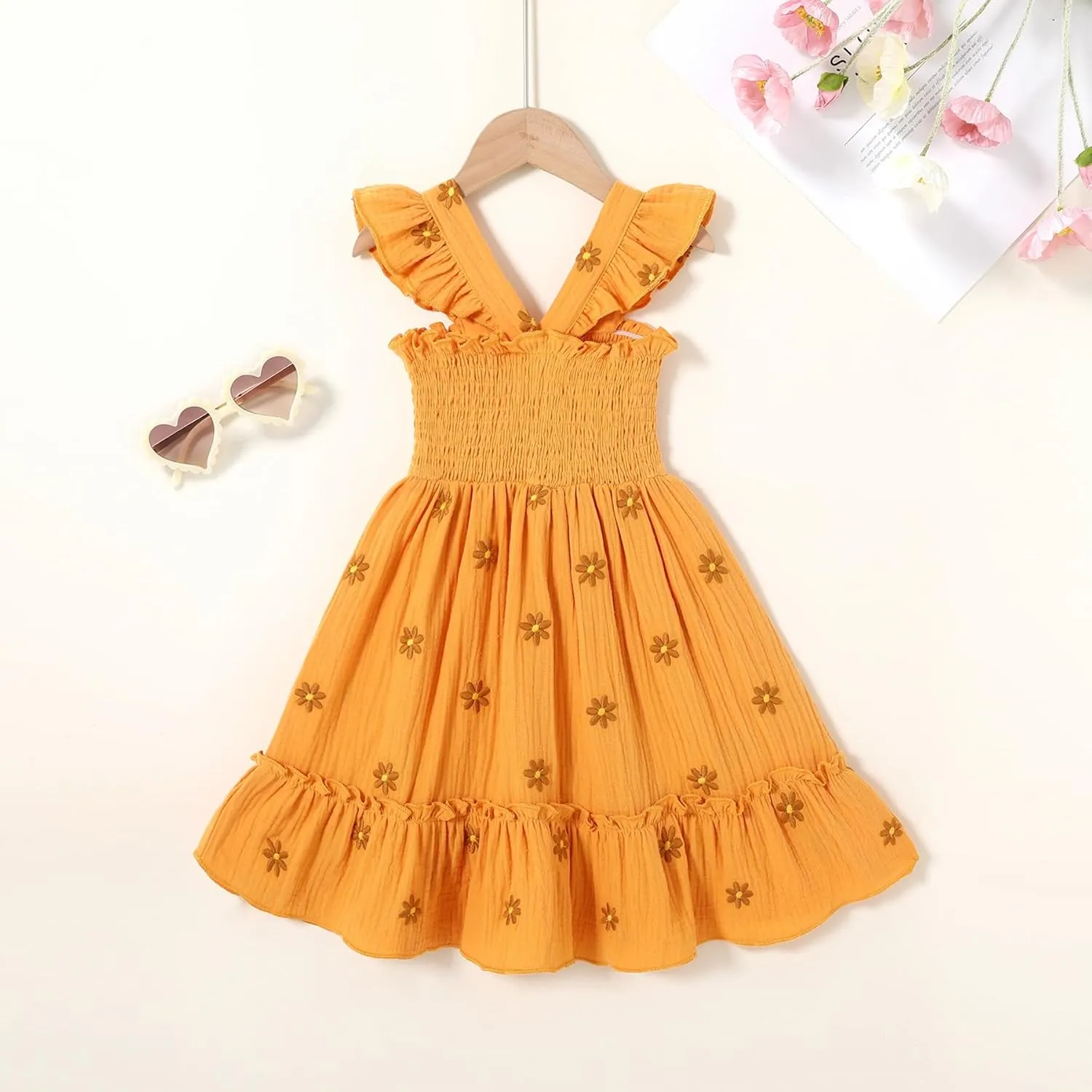 Toddler Baby Girls Dress Floral Embroidered Boho Sleeveless Beach Butterfly Sundress