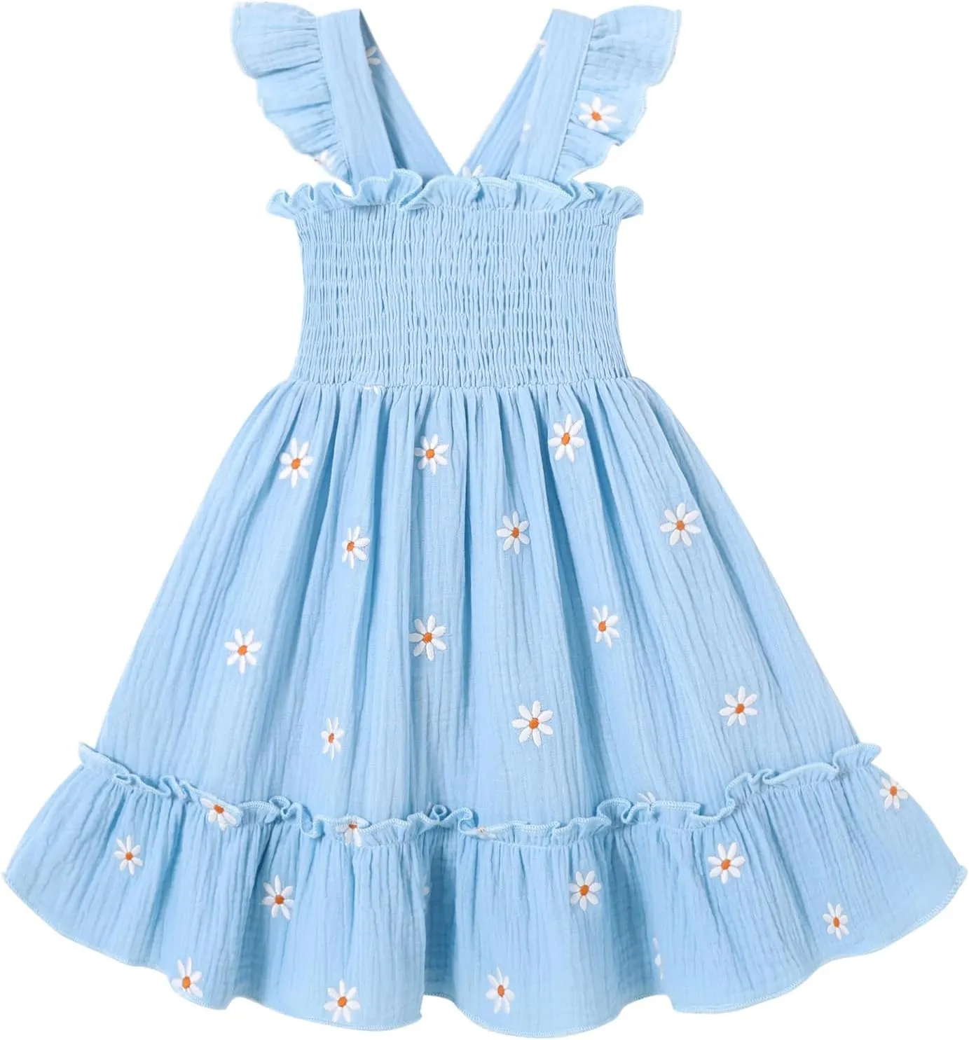 Toddler Baby Girls Dress Floral Embroidered Boho Sleeveless Beach Butterfly Sundress