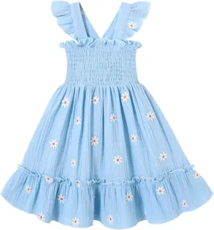 Toddler Baby Girls Dress Floral Embroidered Boho Sleeveless Beach Butterfly Sundress