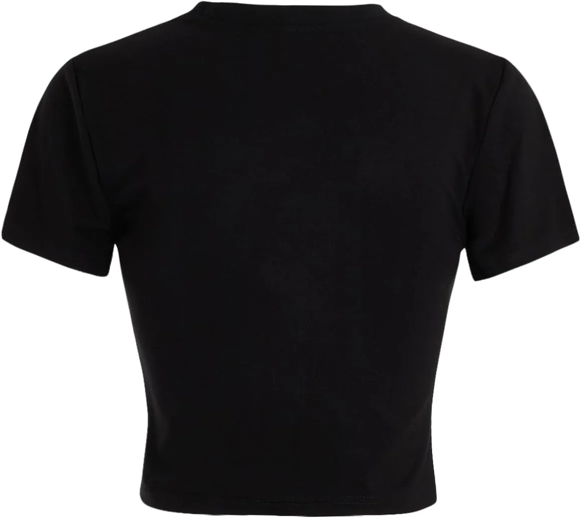 Verdusa Women's Graphic Gothic Tops Vintage Baby Tee Goth Summer Crew Neck Crop Top