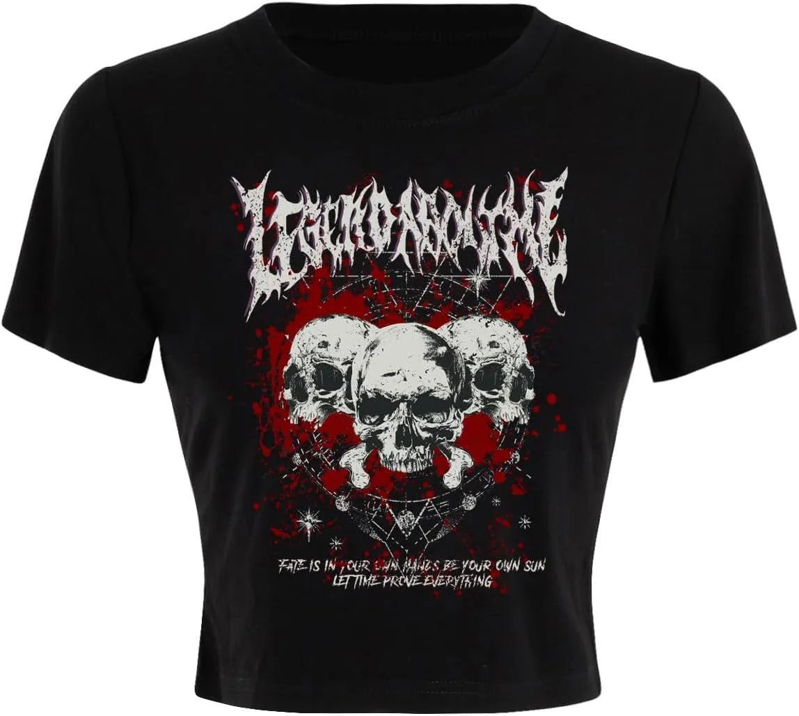Verdusa Women's Graphic Gothic Tops Vintage Baby Tee Goth Summer Crew Neck Crop Top