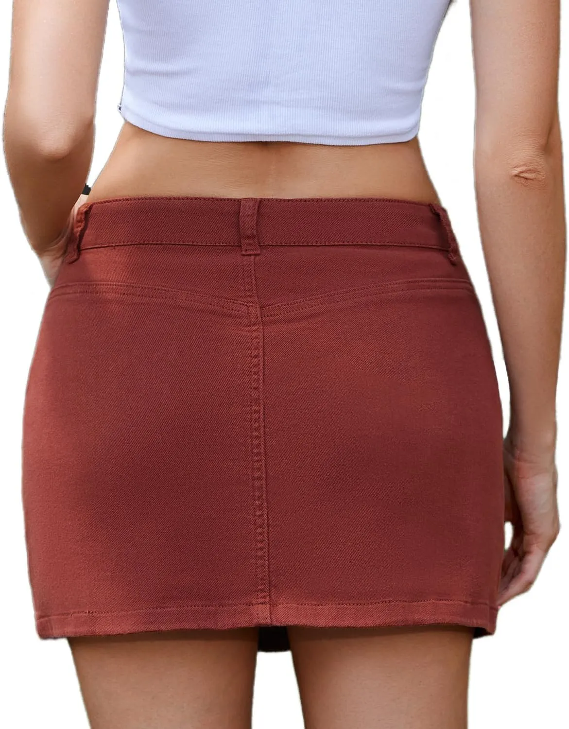 VIPONES Women Denim Skirt Mini Low Waist Stretchy Jean Skirt