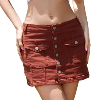 VIPONES Women Denim Skirt Mini Low Waist Stretchy Jean Skirt