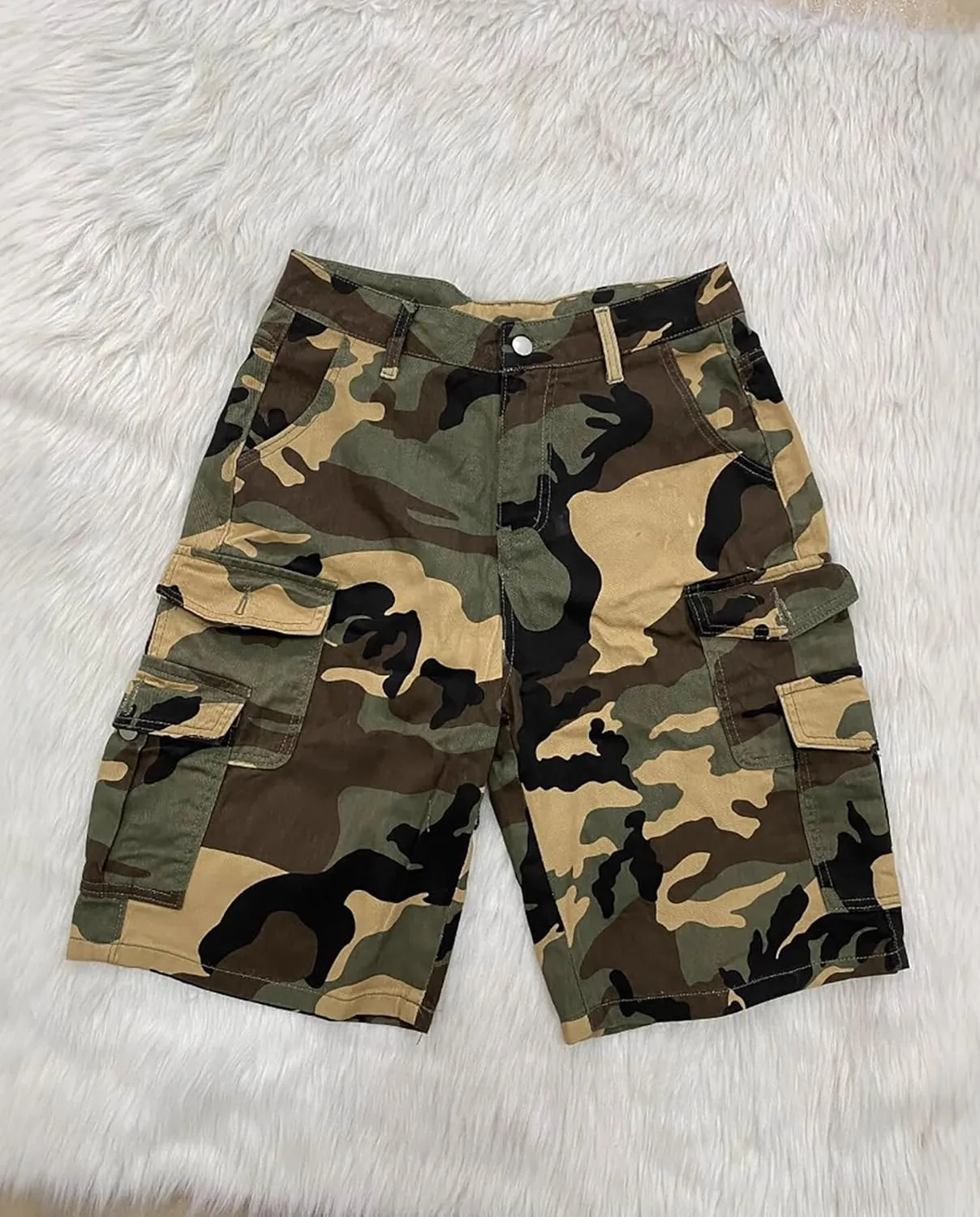 Voghtic Womens Camouflage Cargo Shorts Casual High Waisted Ripped Frayed Stretchy Jeans Shorts with Pockets