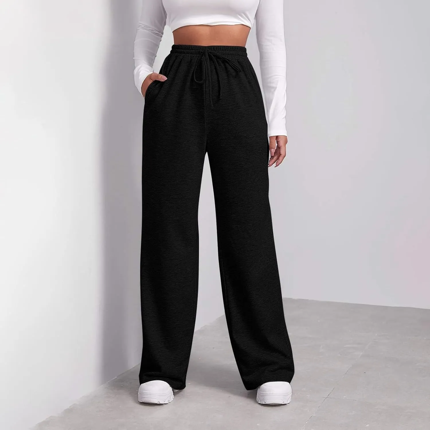 Wide Leg Sweatpants Women Baggy High Waisted Y2k Athletic Sweat Pants Casual Comfy Cotton Joggers with Pockets