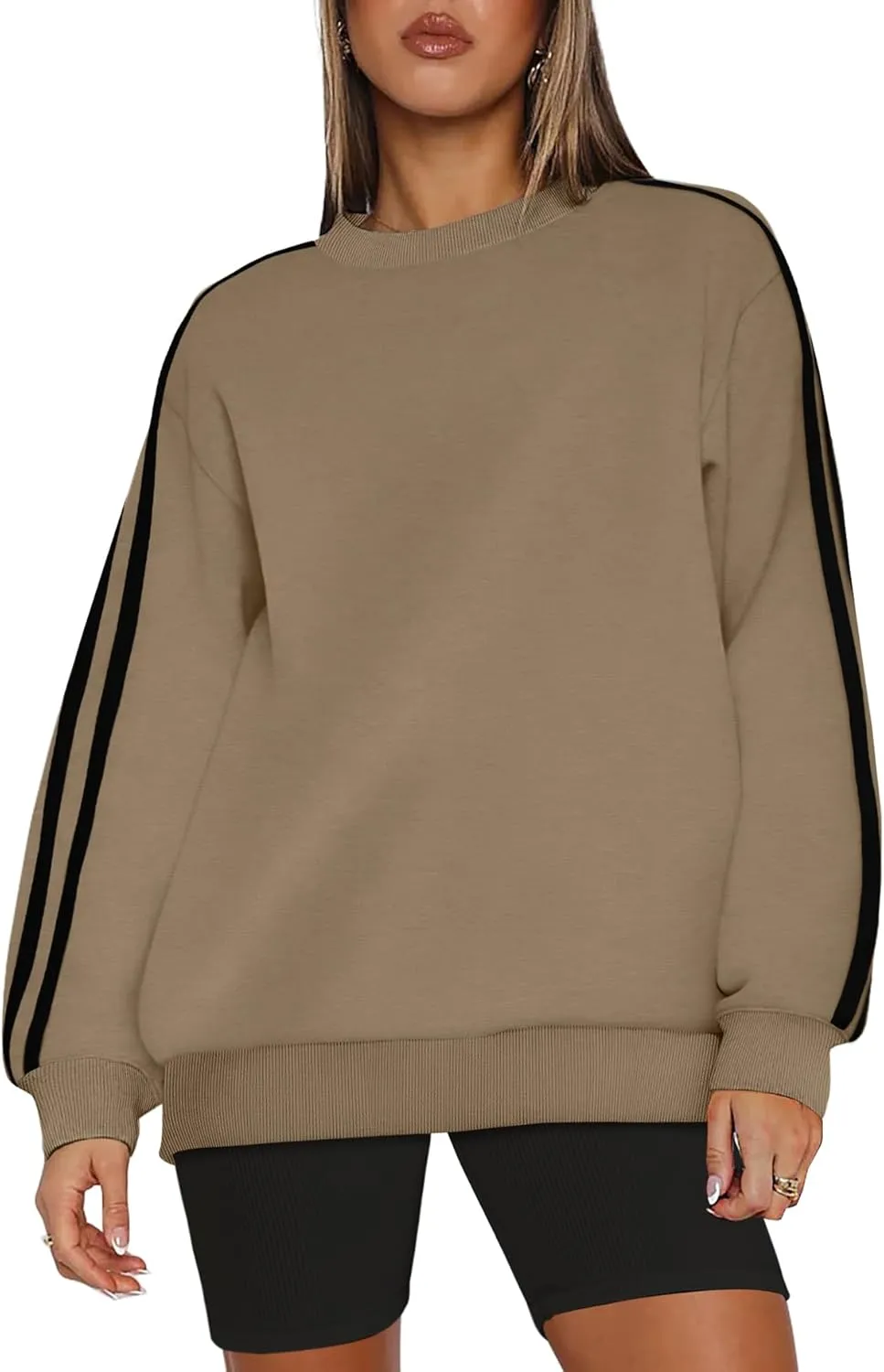 WIHOLL Womens Sweatshirts Oversized Long Sleeve Pullover Striped Shirts Crewneck Fall Outfits Y2K Preppy Clothes