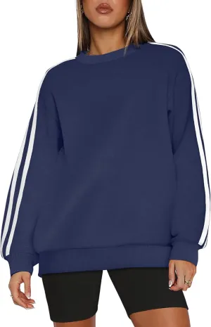 WIHOLL Womens Sweatshirts Oversized Long Sleeve Pullover Striped Shirts Crewneck Fall Outfits Y2K Preppy Clothes