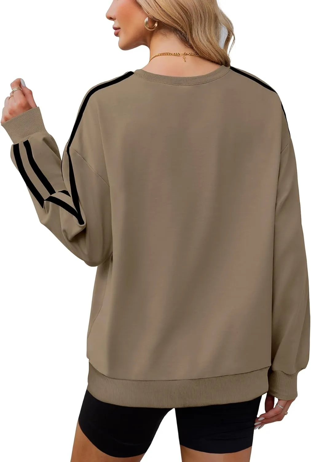 WIHOLL Womens Sweatshirts Oversized Long Sleeve Pullover Striped Shirts Crewneck Fall Outfits Y2K Preppy Clothes