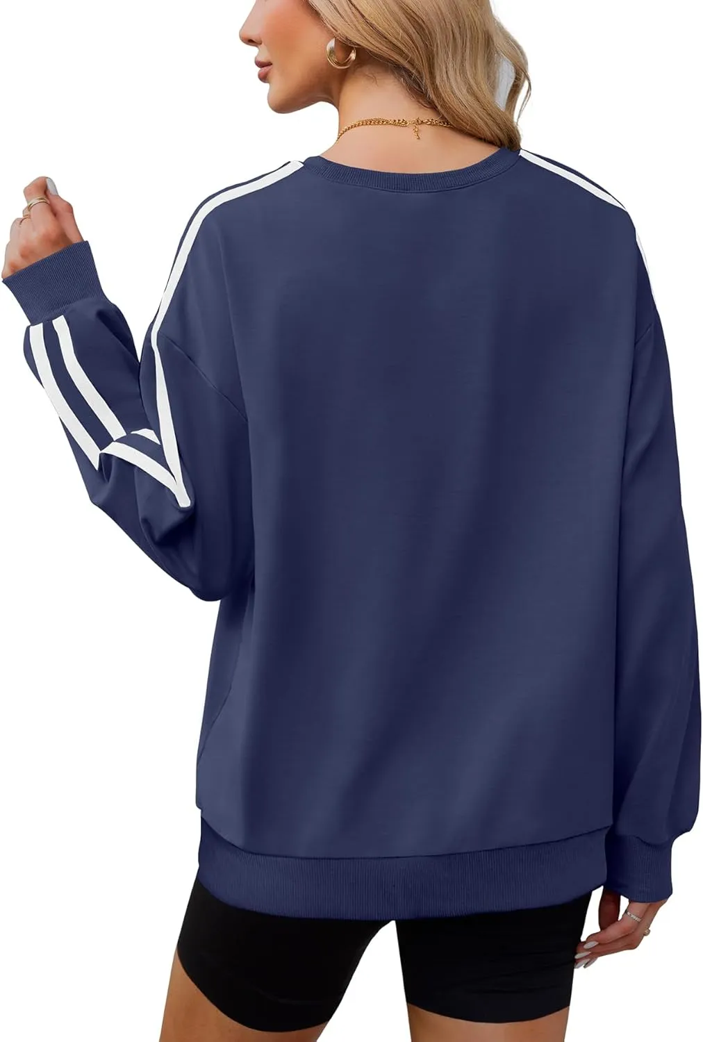 WIHOLL Womens Sweatshirts Oversized Long Sleeve Pullover Striped Shirts Crewneck Fall Outfits Y2K Preppy Clothes