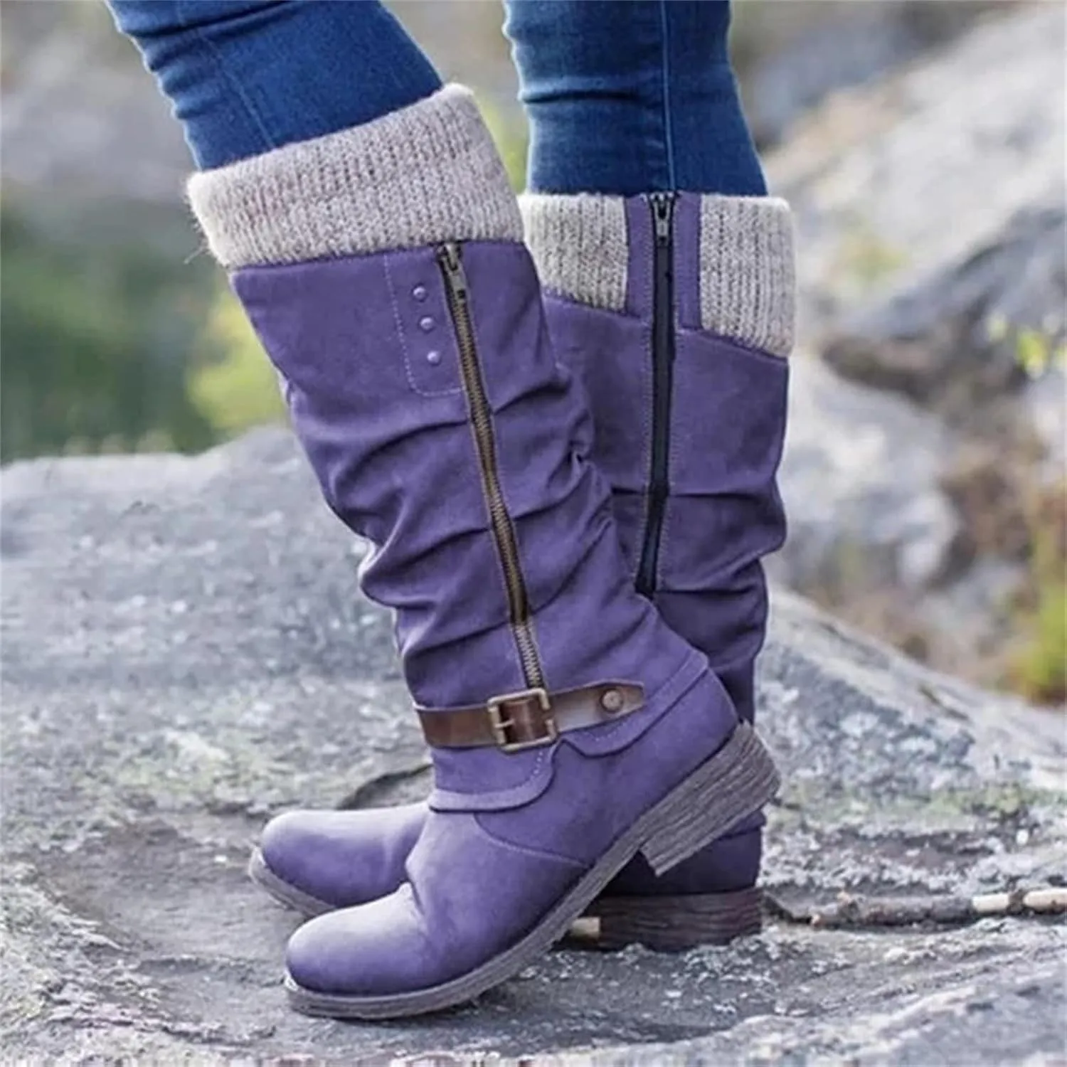 Winter Boots For Women 2022 Trendy Lace up Mid Calf Combat Riding Military Boots Closed Toe Side Zipper Platform Booties