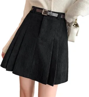 Women A-Line High Waist Mini Pleated Skirt Casual Corduroy Skirts