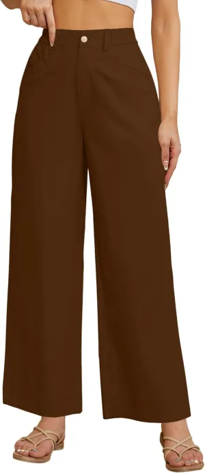 Women Casual Baggy Pants Wide Leg Elastic Waist Comfy Long Trendy Lounge Trousers with Pockets