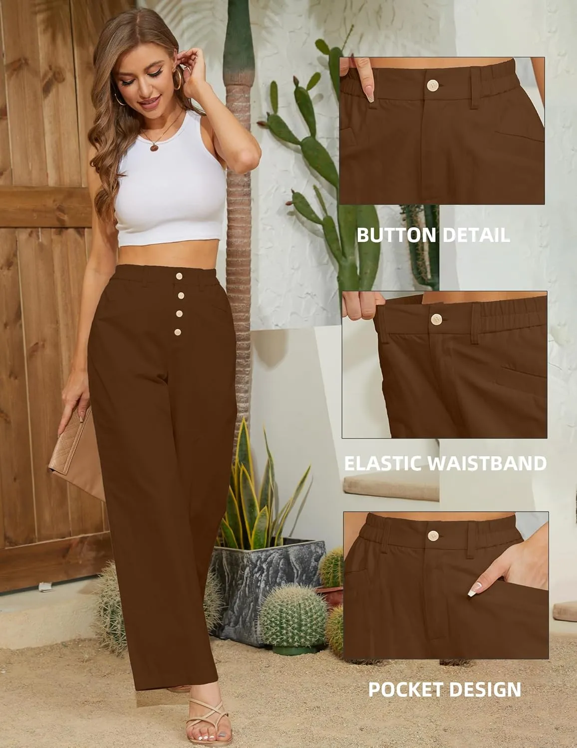 Women Casual Baggy Pants Wide Leg Elastic Waist Comfy Long Trendy Lounge Trousers with Pockets