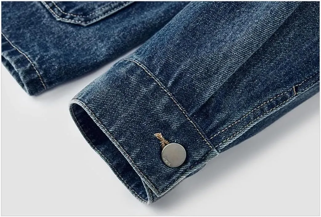 Women Denim Jacket Turn-Down Collar Drop-Shoulder Top Casual Spring Loose Jacket