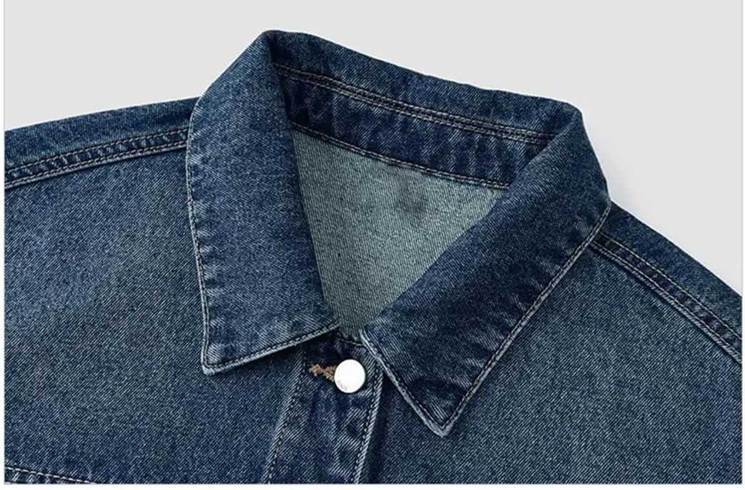 Women Denim Jacket Turn-Down Collar Drop-Shoulder Top Casual Spring Loose Jacket