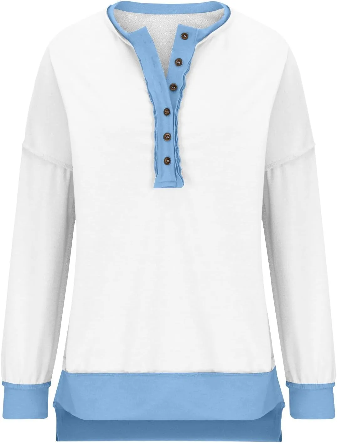 Women Fashion Oversized Long Sleeve Splicing Pullover Plain Color Tops Lightweight Sweatshirts Loose Fit Ribbed Top