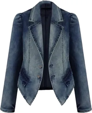 Women Hole Pocket Button Denim Jacket Patchwork Turn-Down Collar Autumn Winter Fashion Outwear