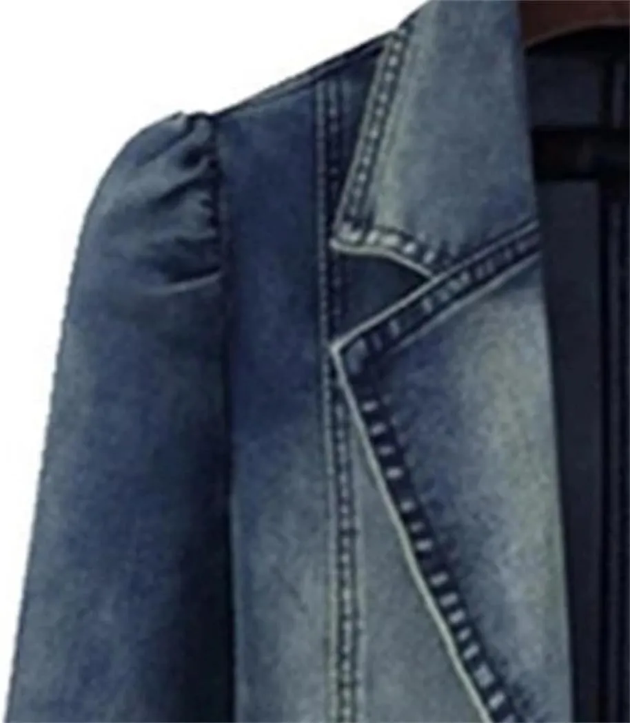 Women Hole Pocket Button Denim Jacket Patchwork Turn-Down Collar Autumn Winter Fashion Outwear