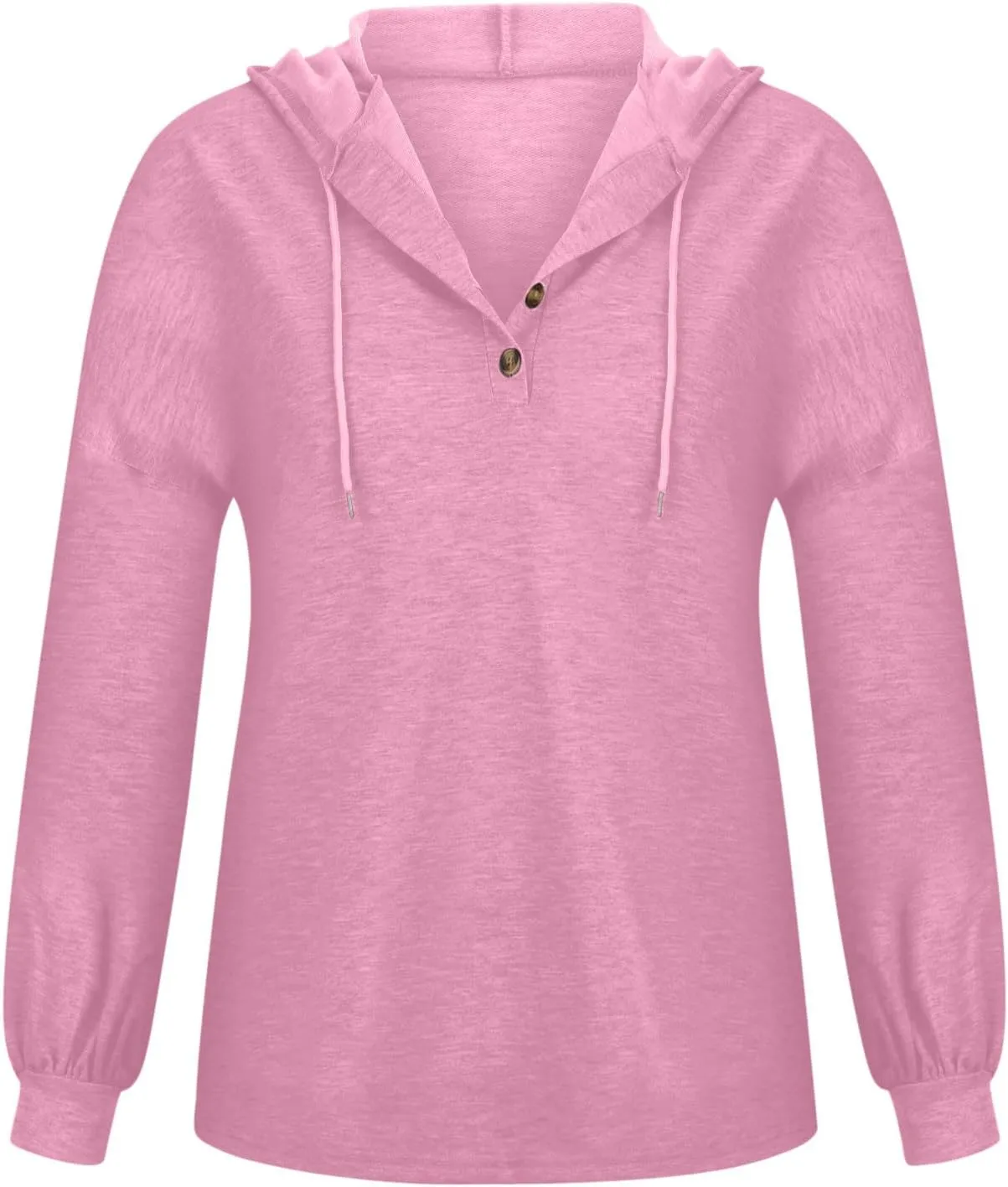 Women Hoodies Long Sleeve Pullover Button V Neck Sweatshirts Solid Color Business Casual Elegant Spring Fall Top
