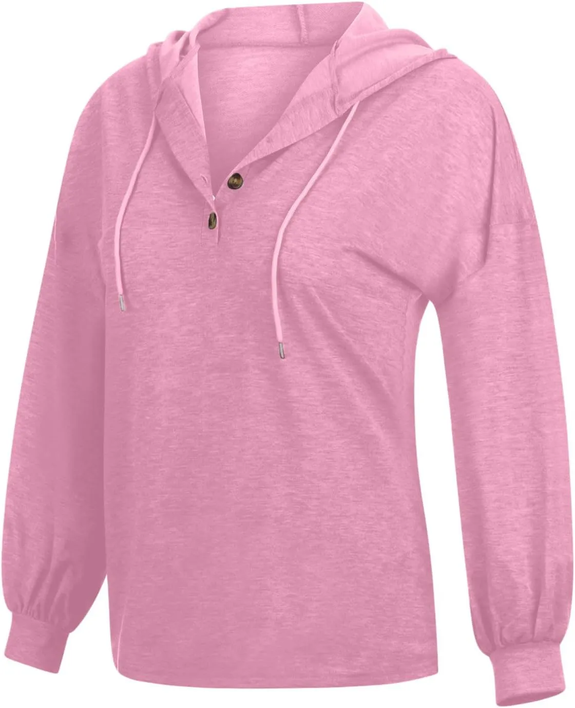 Women Hoodies Long Sleeve Pullover Button V Neck Sweatshirts Solid Color Business Casual Elegant Spring Fall Top