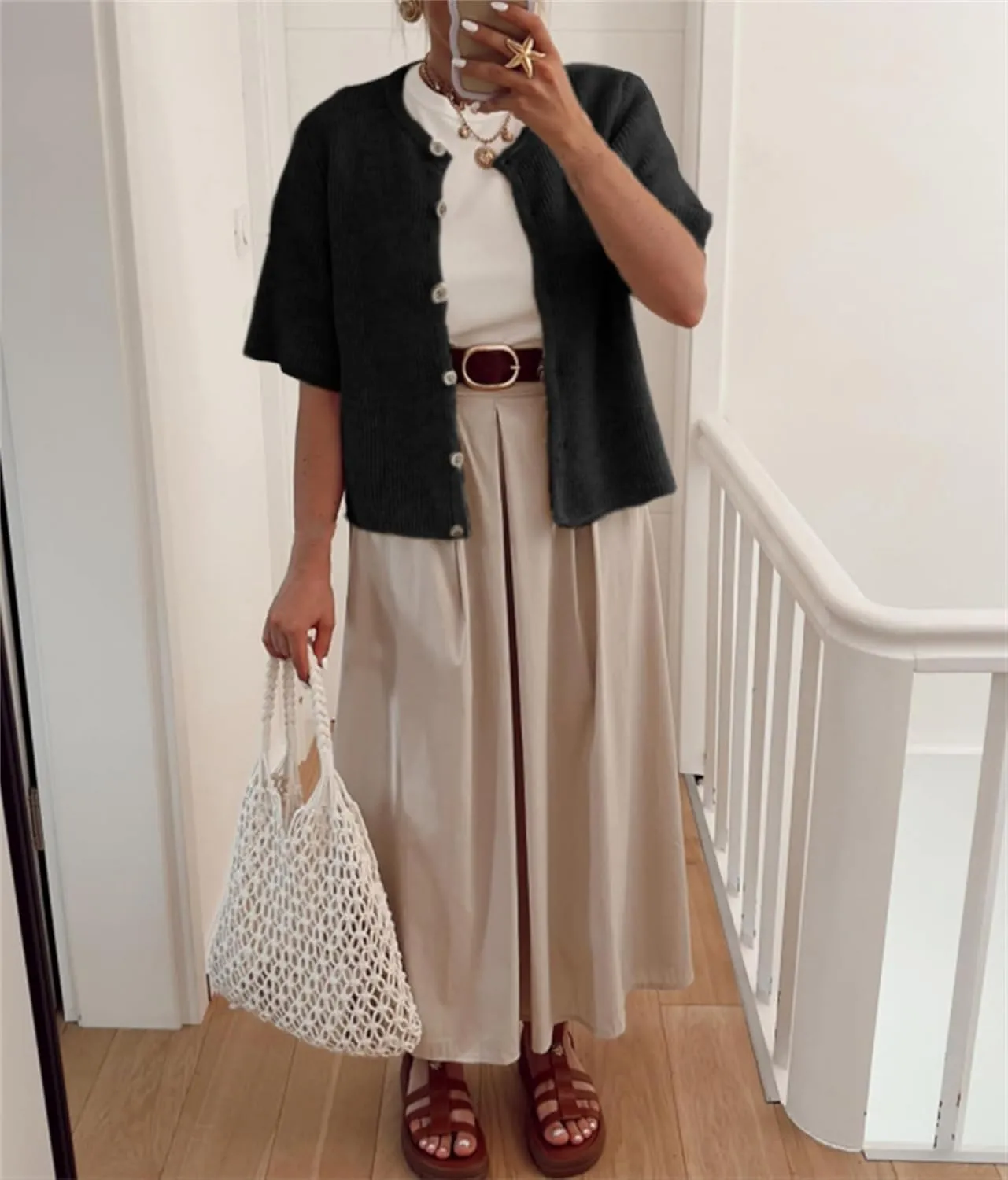 Women Knitted Crop Cardigan Shirt Short Sleeve Button Down Ribbed Knit Crop Top Y2k Girls Outwear Top Tee Shirt