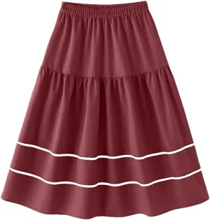 Women Long Skirt Fashion Summer Holiday Multilayer Pleating Korean Casual Elastic Waist Skirts