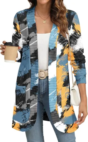 Women Long Sleeve Open Front Cardigan Casual Lightweight Long Cardigans Loose Knit Outwear with Pockets