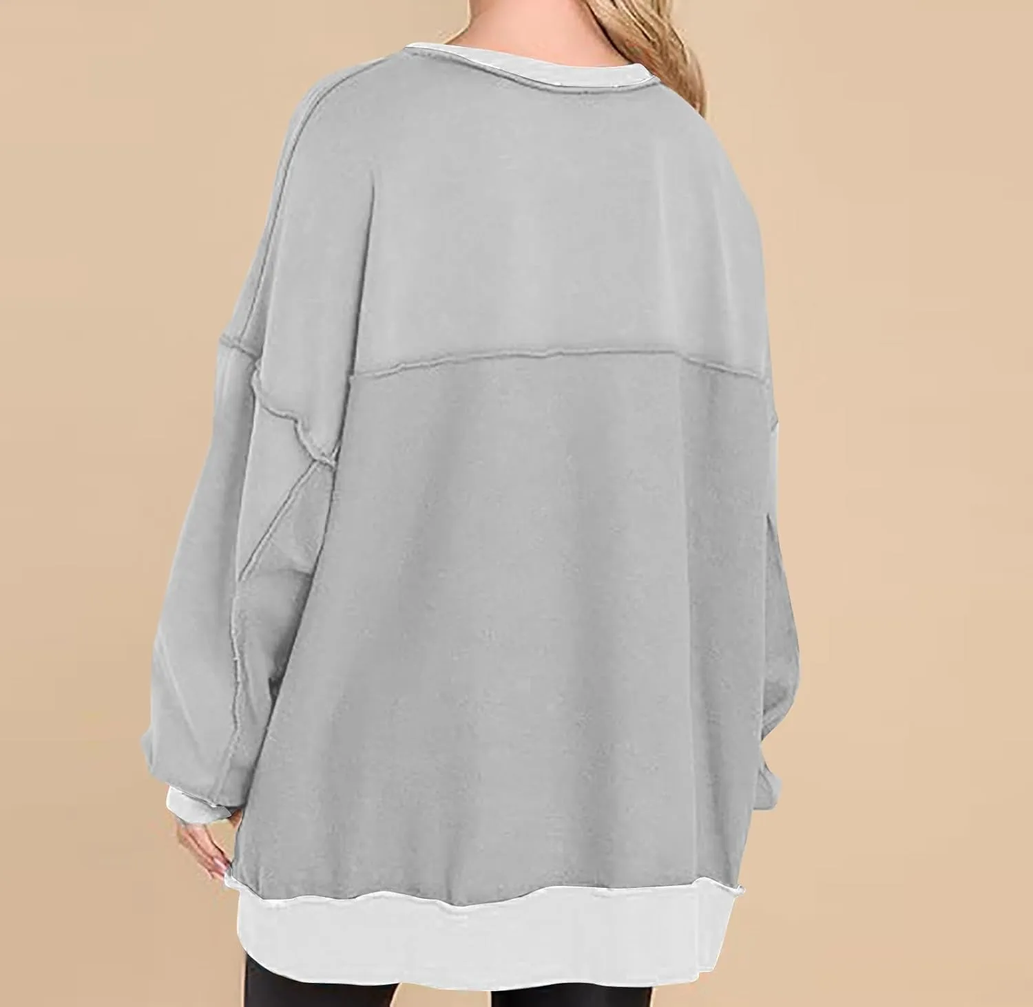 Women Long Sleeve Splicing Pullover Plain Color Tops Lightweight Sweatshirts Loose Fit Top Workout Shirts Outdoors