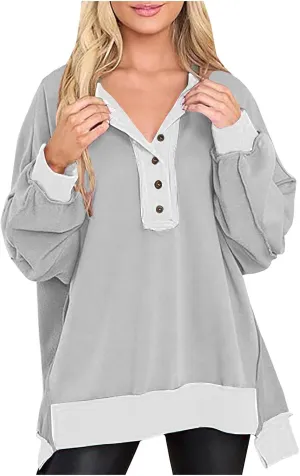 Women Long Sleeve Splicing Pullover Plain Color Tops Lightweight Sweatshirts Loose Fit Top Workout Shirts Outdoors