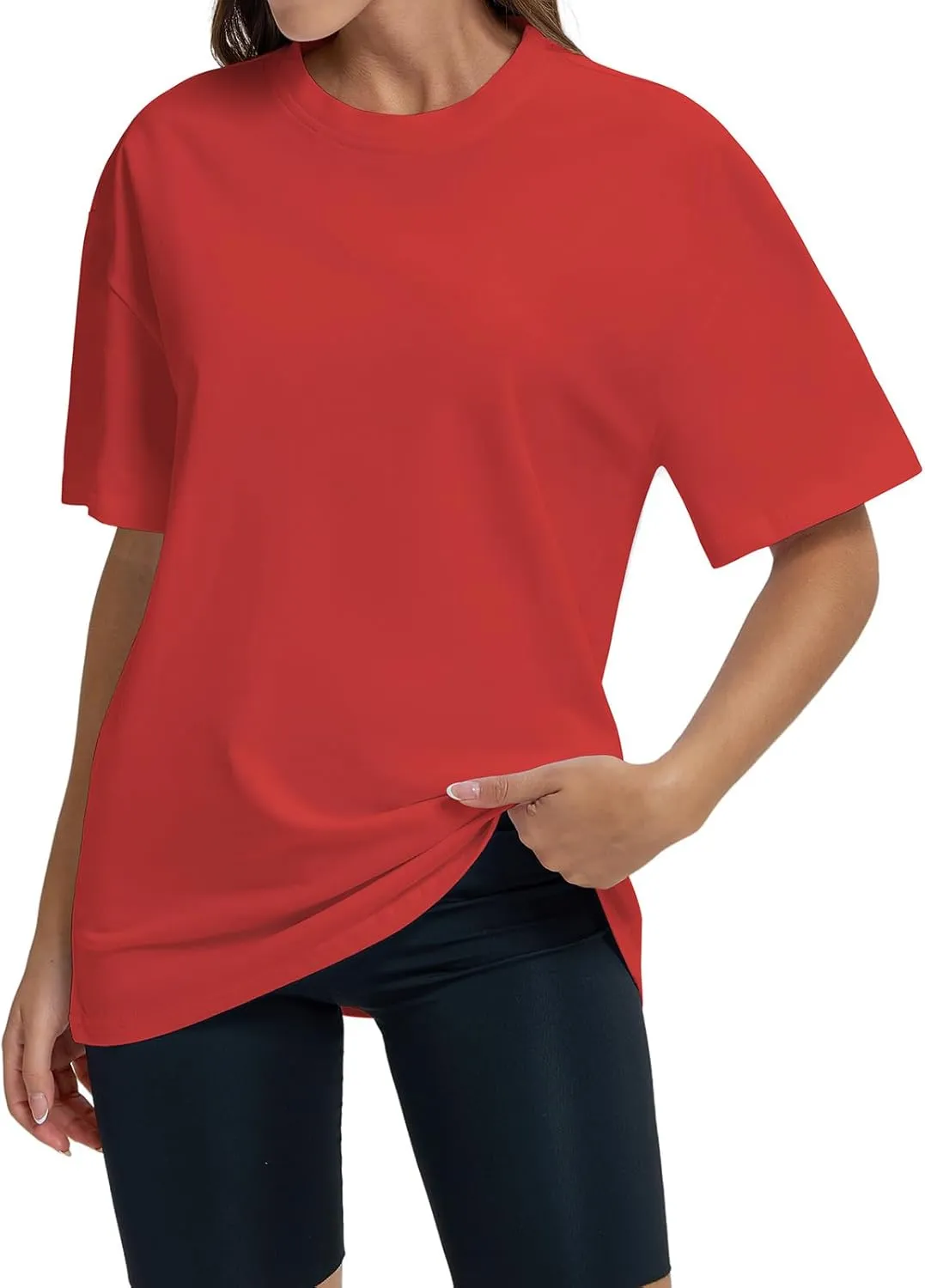 Women Oversized T Shirts Summer Casual Crewneck Short Sleeve Basic Tops Cotton Loose Fit Clothes