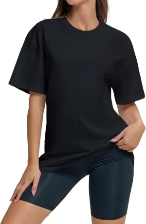 Women Oversized T Shirts Summer Casual Crewneck Short Sleeve Basic Tops Cotton Loose Fit Clothes