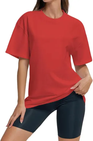 Women Oversized T Shirts Summer Casual Crewneck Short Sleeve Basic Tops Cotton Loose Fit Clothes
