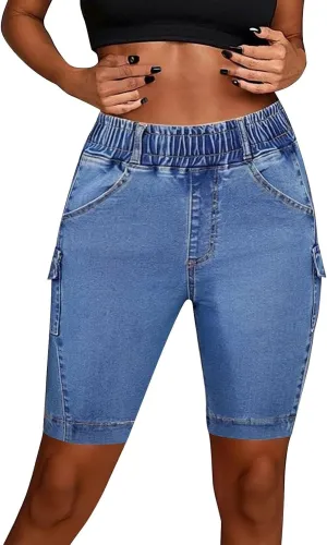 Women Plus Size Jean Shorts Sexy Stretchy High Waisted Frayed Raw Hem Denim Shorts Plus Size Sexy Jean