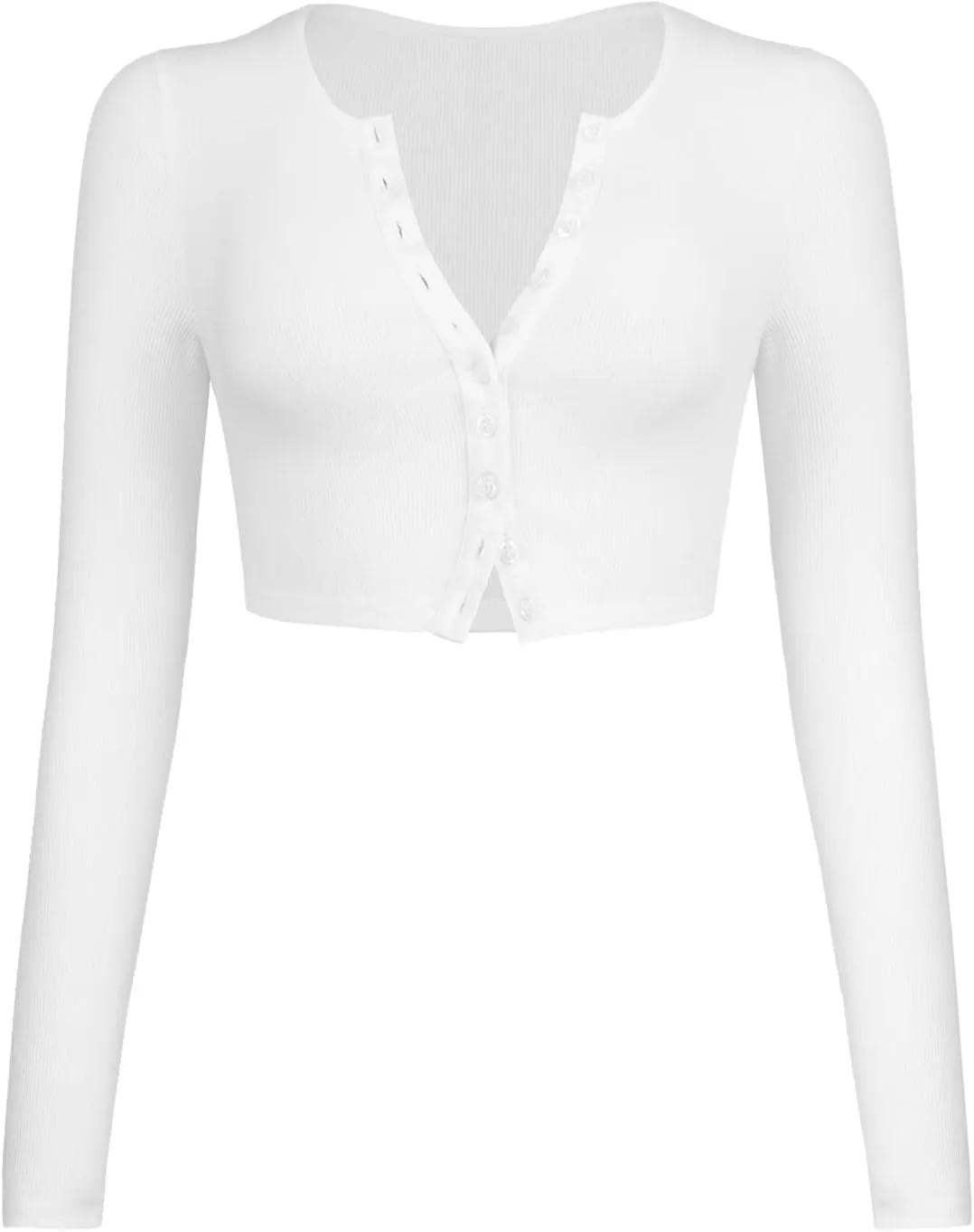 Women Rib Knitted Long Sleeve Shirt Top V Neck Button Front Cropped T-Shirt Slim Fit Going Out Y2k Tee Tops