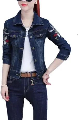 Women Short Denim Jackets Coat Wash Long Sleeve Vintage Jean Jacket Bomber Denim Coat