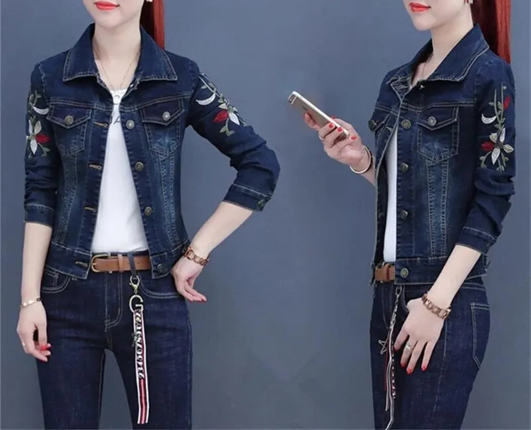 Women Short Denim Jackets Coat Wash Long Sleeve Vintage Jean Jacket Bomber Denim Coat