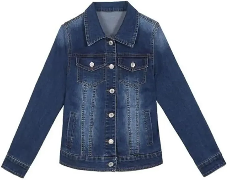 Women Short Denim Jackets Coat Wash Long Sleeve Vintage Jean Jacket Bomber Denim Coat