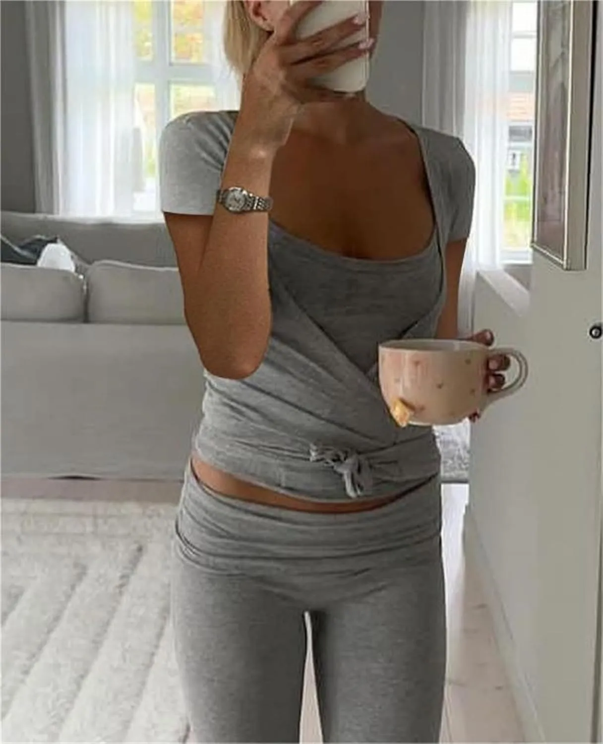 Women Short Sleeve Tie Wrap Top Y2K V Neck Cross Wrap Yoga Crop Top Slim Fit Tie Front Workout Ballet Shirt