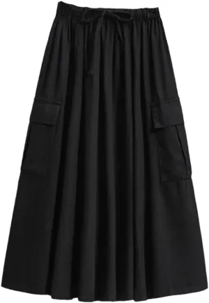 Women Summer Cotton Casual Solid Color Loose Female High Waist Mid Length A-Line Skirts