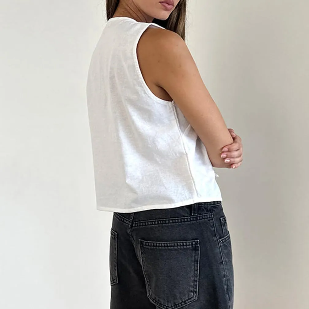 Women Trendy V Neck Bow Tie Front Top Vests Casual Solid Sleeveless Open Front Lace Up Cropped Tanks Y2k Outfits