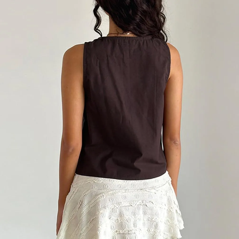 Women Trendy V Neck Bow Tie Front Top Vests Casual Solid Sleeveless Open Front Lace Up Cropped Tanks Y2k Outfits
