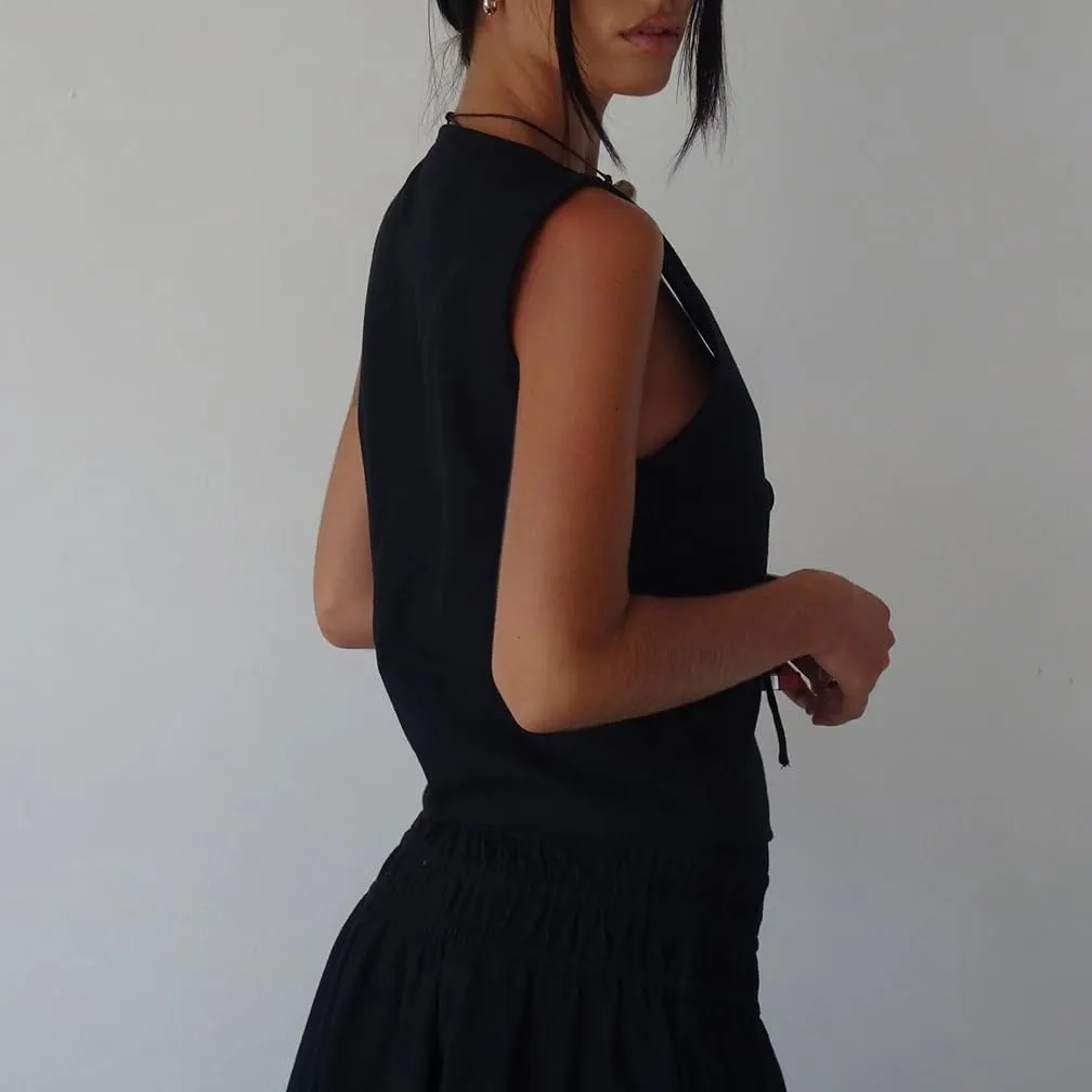 Women Trendy V Neck Bow Tie Front Top Vests Casual Solid Sleeveless Open Front Lace Up Cropped Tanks Y2k Outfits