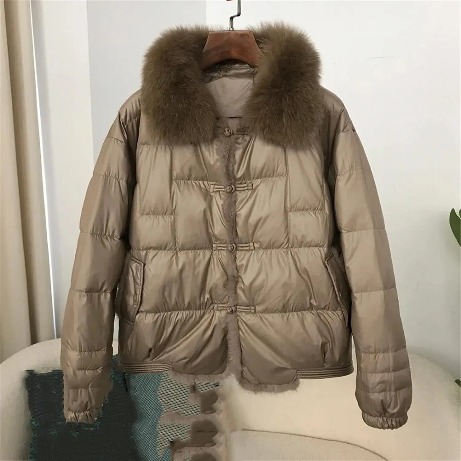 Women Winter White Duck Down Jacket Short Warm Puffer Coat Loose Vintage Parka