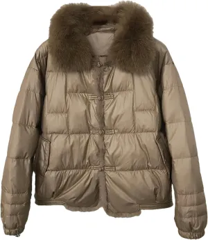 Women Winter White Duck Down Jacket Short Warm Puffer Coat Loose Vintage Parka