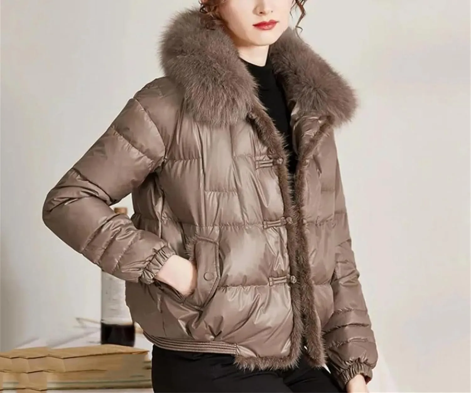 Women Winter White Duck Down Jacket Short Warm Puffer Coat Loose Vintage Parka
