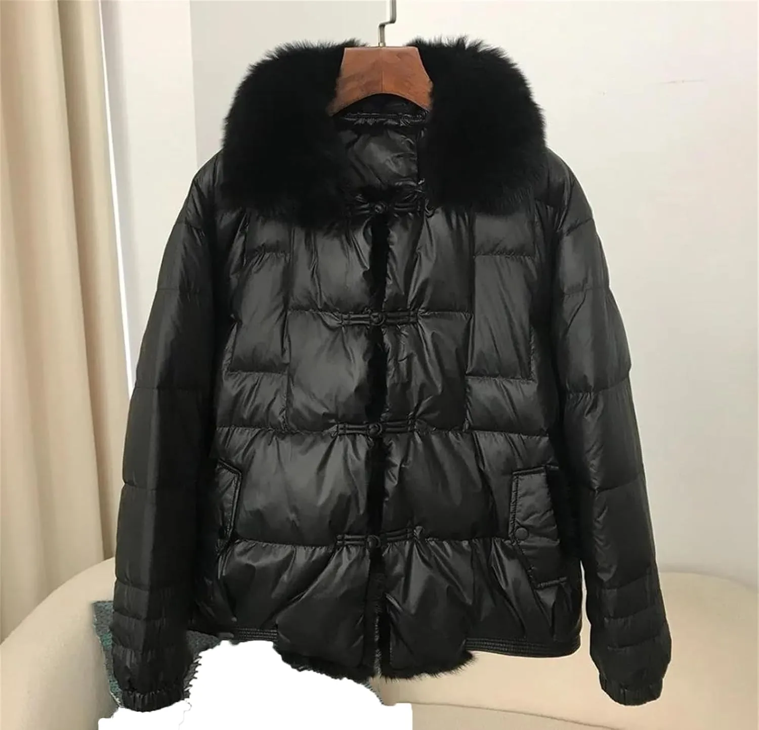 Women Winter White Duck Down Jacket Short Warm Puffer Coat Loose Vintage Parka